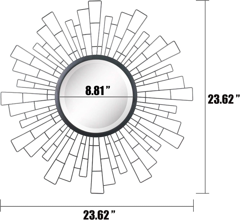 Stonebriar Round 23.5" Black Geometric Metal Sunburst Wall Mirror with A...