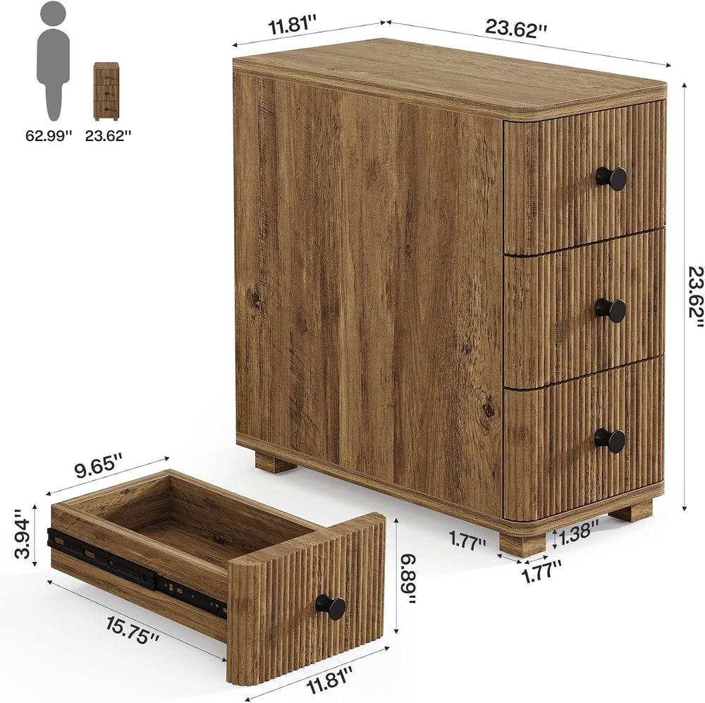Tribesigns End Table with 3 Drawers, Farmhouse Fluted Narrow Side Table, Wood...