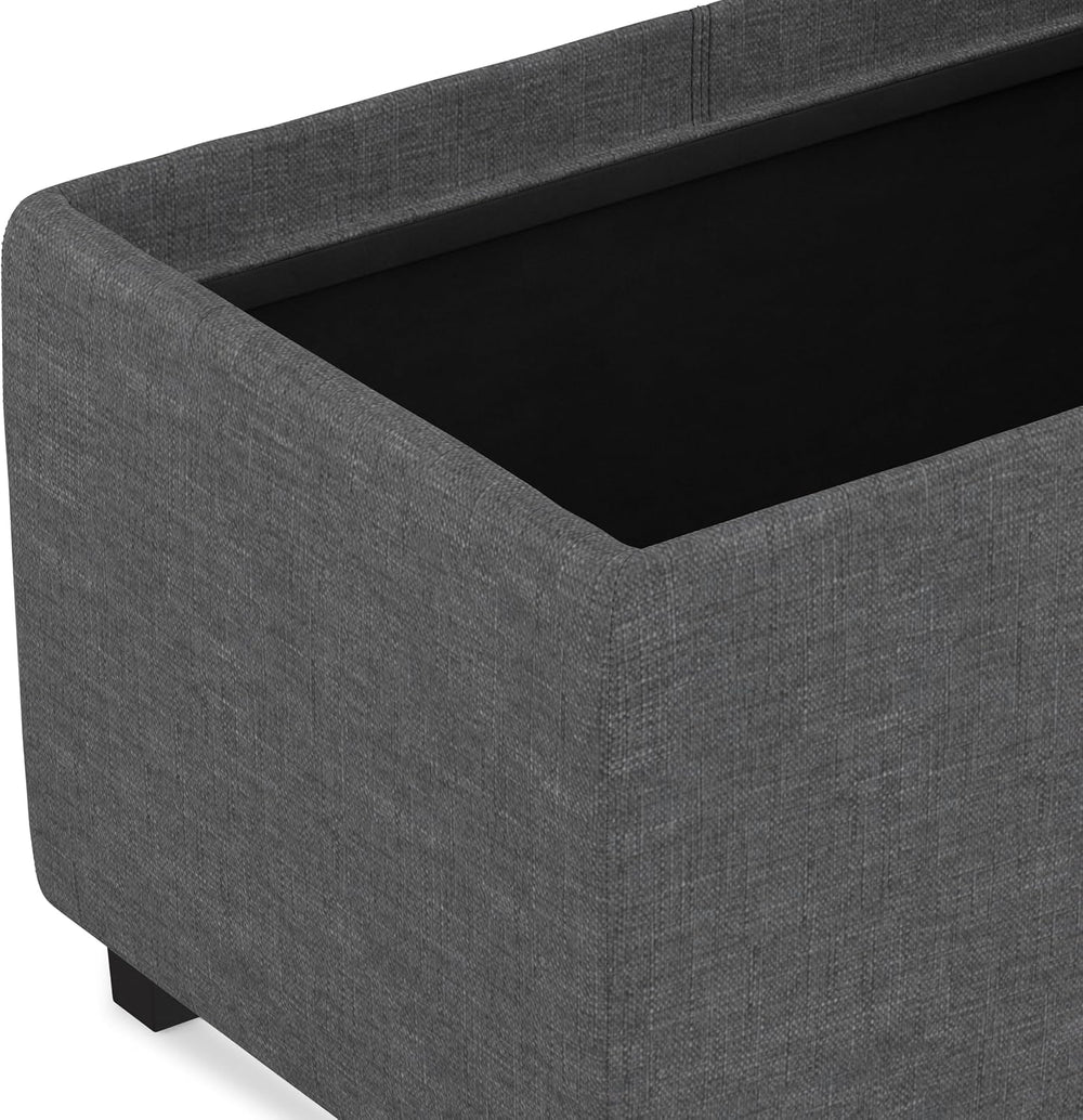 SIMPLIHOME Avalon 42" Wide Linen Look Fabric Storage Ottoman in Slate Grey