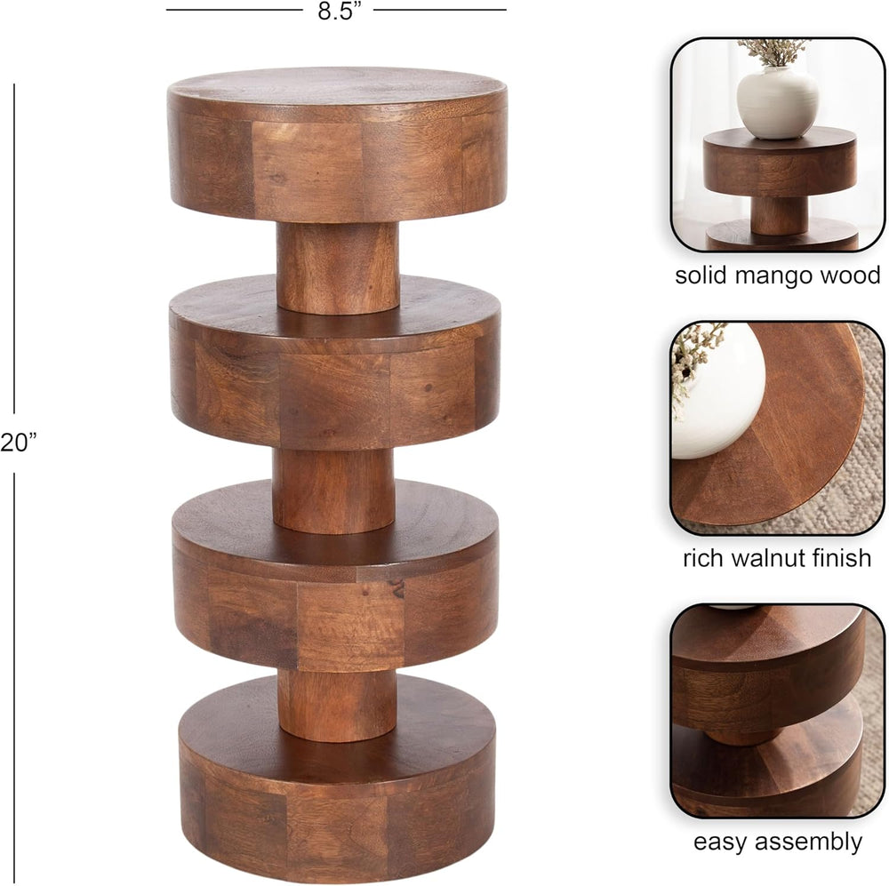 Kate and Laurel Omar Modern Wooden Round Drink Table, 9 x 9 x 20, Walnut Brow...