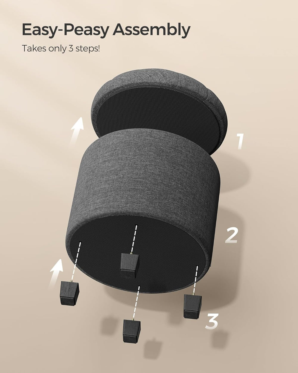 SONGMICS Round Ottoman with Storage, Vanity Stool, Linen-Look Fabric | Uphols...