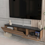 Atelier Mobili Floating TV Stand Wall Mounted - Modern Media Console for 65-80 inch TVs Walnut/Black Marble