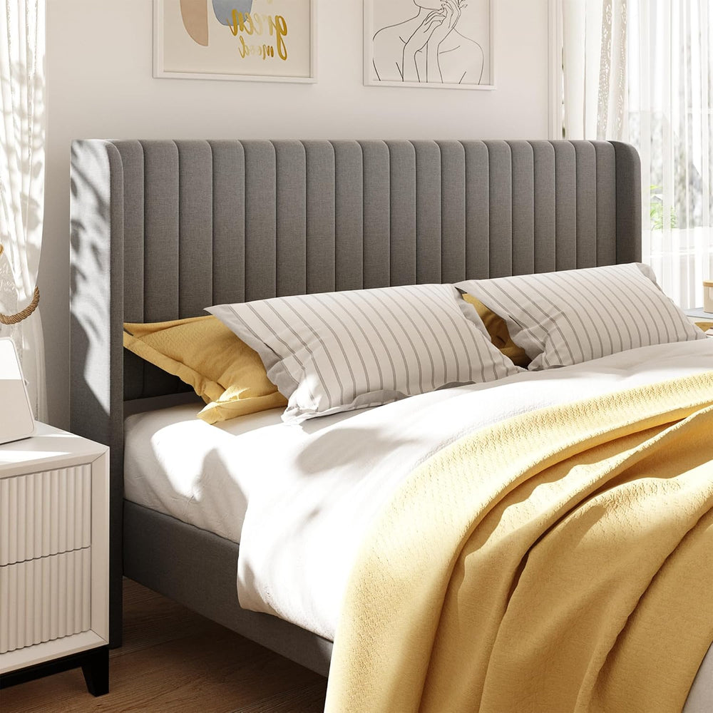 Queen Bed Frame with Vertical Channel Tufted Headboard & Wingback