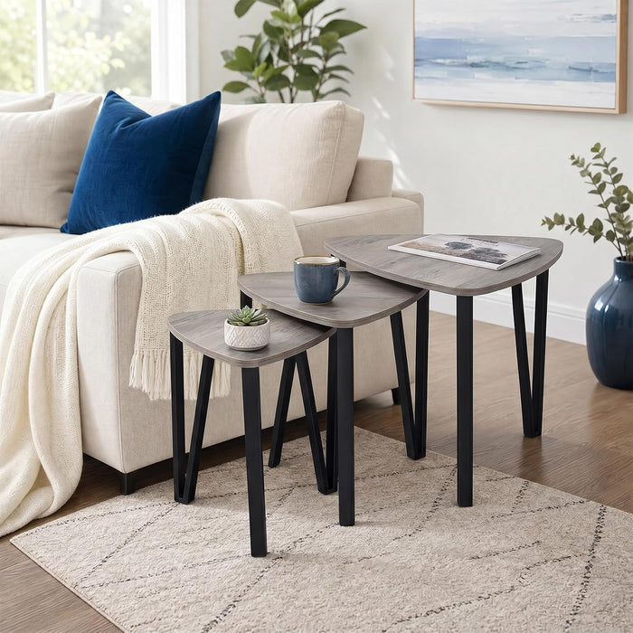 Nesting Coffee Tables Set of 3,Rustic Industrial Triangle Side End Table for Home