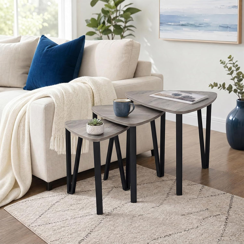 Nesting Coffee Tables Set of 3,Triangle Rustic Industrial Side End Tables for...