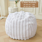 MEGO Fluffy Faux Rabbit Fur Bean Bag Chair Cover(No Filler), Soft Plush Fuzzy Striped Stuffed Animal Storage Bean Bag, 3FT Large Furry Ribbed Beanbag Cover for Bedroom Living Room, Anti-Slip, White