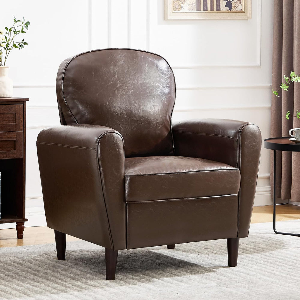 Mid Century Accent Chair, Modern Faux Leather Arm Chair, Comfy Upholstered Re...