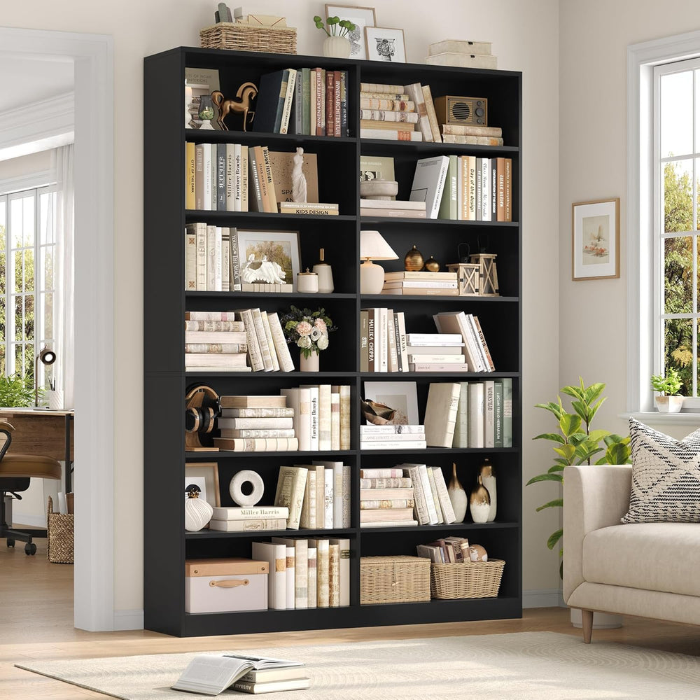 FACBOTALL 83.7" Tall Bookshelf and Bookcase,7-Tier Double Bookshelves Black