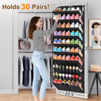 UVIAHOMI 20-30 Pairs Over the Door Shoe Organizer, Clear Pockets Hanging Shoe Storage for Closet, 10-Tier Door Shoes Rack, Handing Shoes Holder Fit All the Family's Sneakers, Boots, Heels, Black