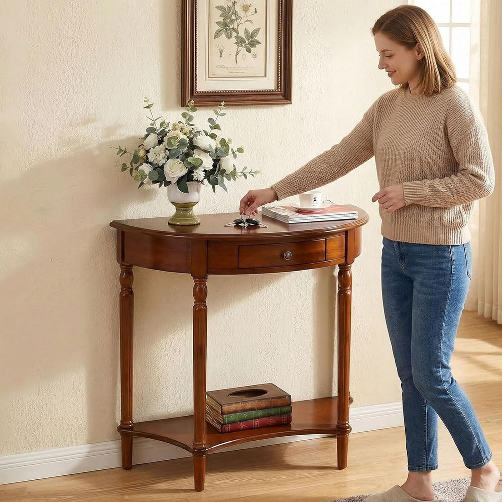 Half Moon Table, Table Solid Wood with Drawer Half-Moon Porch Side, Entryway ...