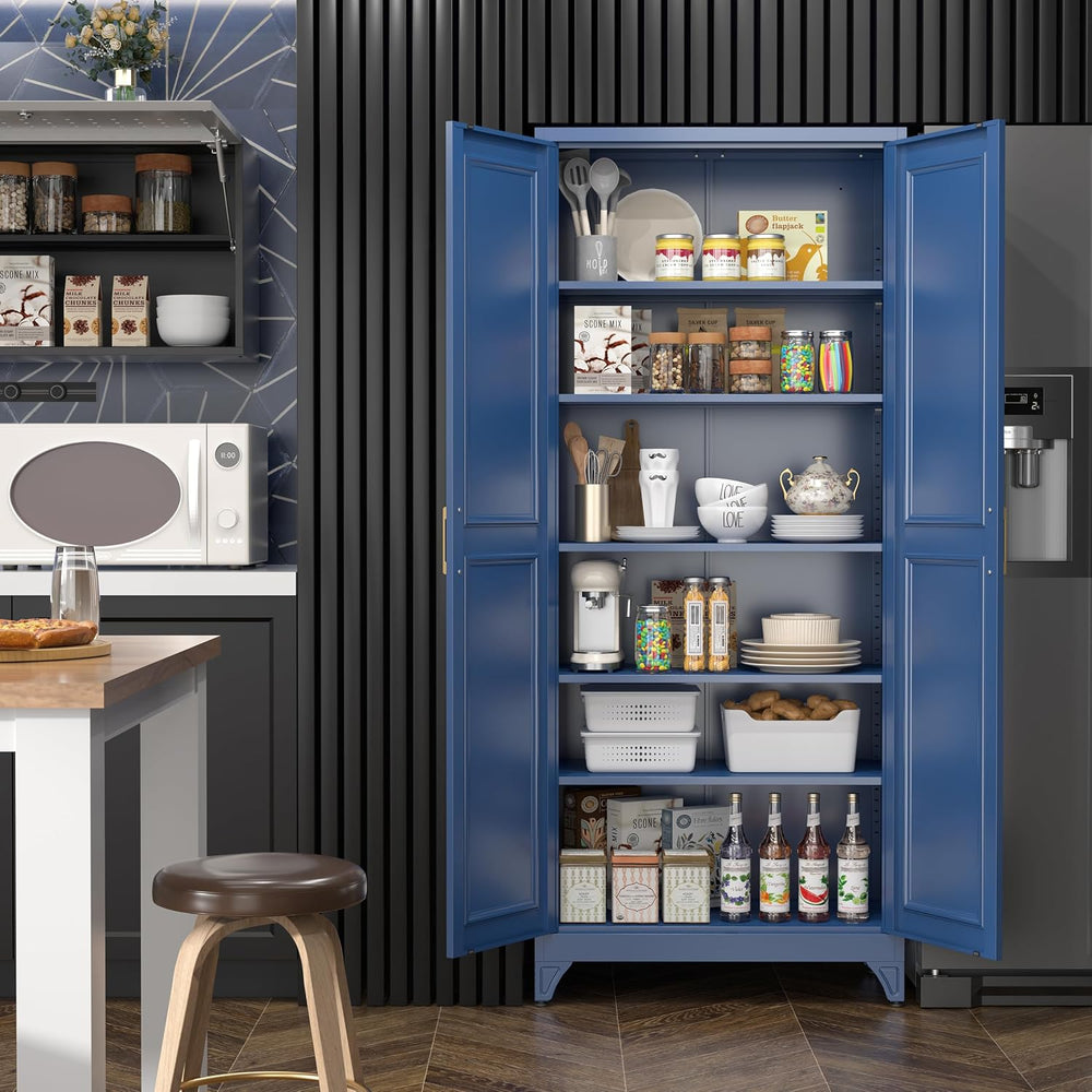 SteeLoong 75”Metal Pantry Storage Cabinet with Doors & 5 Adjustable Shelv...