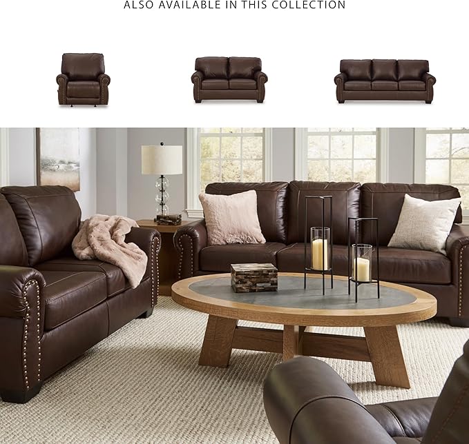 Signature Design by Ashley Colleton Classic Leather Match Sofa with Nailheads, Dark Brown