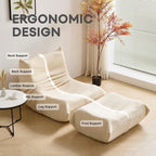 Dineli Bean Bag Chairs for Adults, Beanbag Chair with Ottoman Lounge Sofa Memory Foam Comfy Reading Chair for Bedroom & Living Room, Lazy Floor Sofa Couch (White, with Ottoman)
