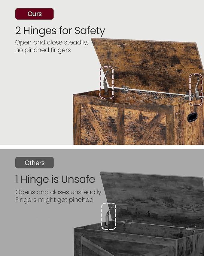 VASAGLE Storage Chest, Storage Trunk with 2 Safety Hinges, Storage Bench, Sho...