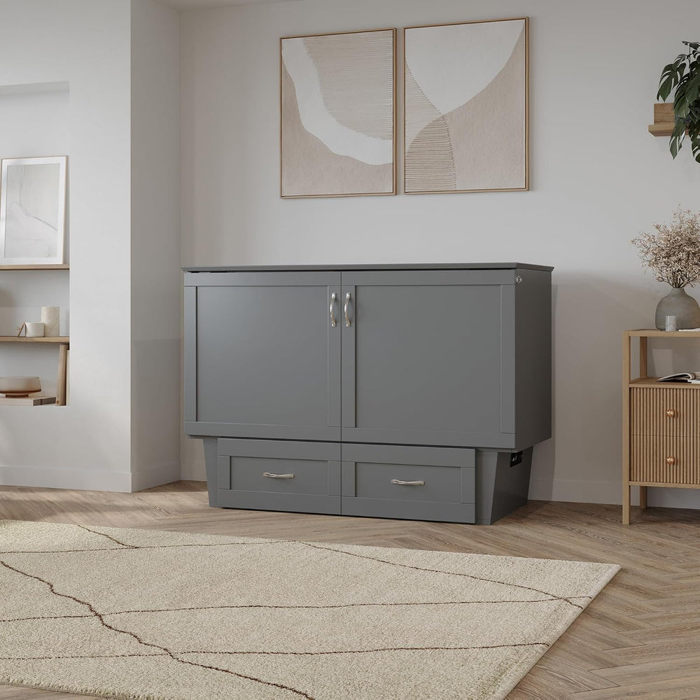 AFI, Monroe Full Murphy Bed Chest with 6" Mattress & Drawer, Grey
