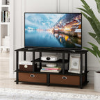 Furinno Jaya Toolless Assembly TV Stand for TV up to 55 Inch, 4-Tier Entertainment Center, TV Console with 2 Storage Bins, for Living Room, Bedroom, Home Office, Black Espresso