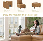 SITJOY 118" Faux Leather Modular Sectional Sofa with Storage, Mid Century Modern Sectional Couches for Living Room, Soft Padded Armrests, 8 Seat Sofa Bed, Brown