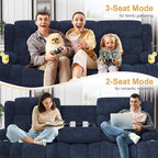 Loveseat Recliner Sofa, Flip Middle Backrest Design 3 Seat Reclining Sofa with Storage Drawer, USB Ports & Cup Holders, Manual Couch for Living Room/RV (Blue)