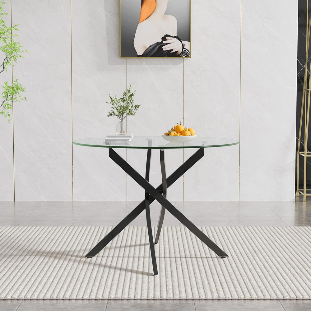 SSLine Modern 5-Piece Round Glass Dining Table Set for 4, Luxury 36" Cir...