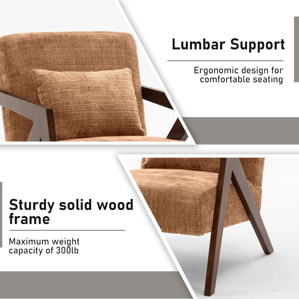 Mid-Century Modern Accent Chair Set of 2 with Solid Wood Frame，Upholstered Ch...