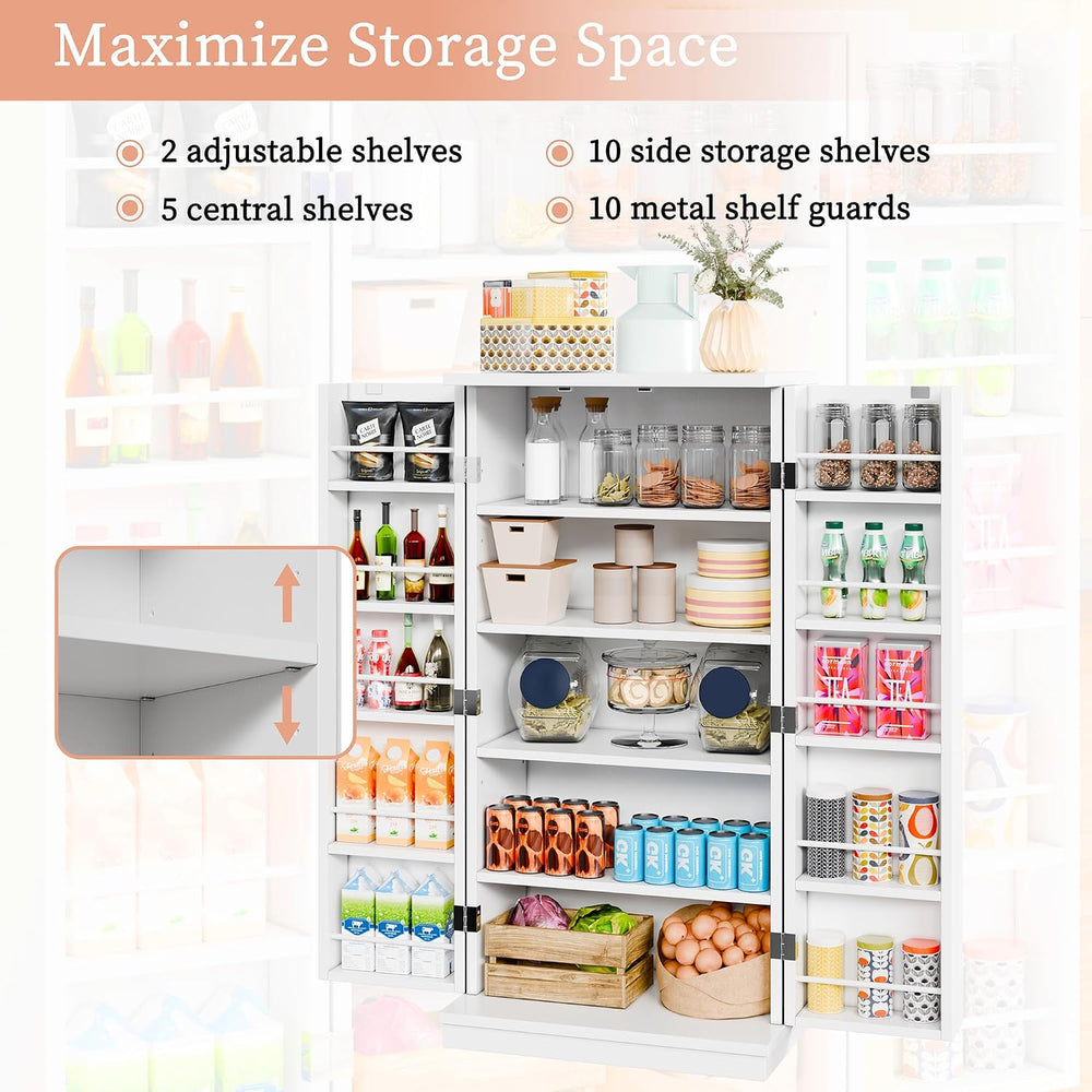 47in Kitchen Pantry Cabinet, Wood Kitchen Storage Pantry Cabinets Freestandin...