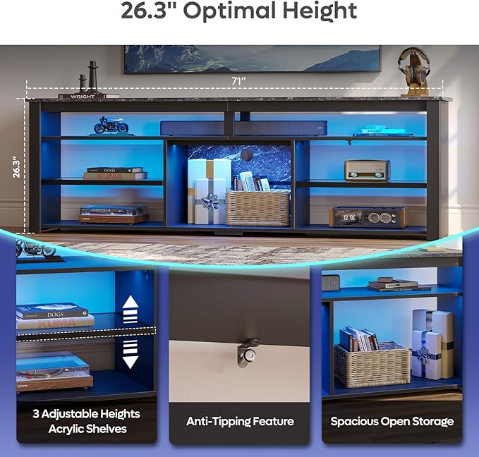 Bestier Tall LED TV Stand for 70/75/80 inch TV, Modern Black Marble Entertainment Center with Storage for PS5, Gaming Console for Living Room & Bedroom