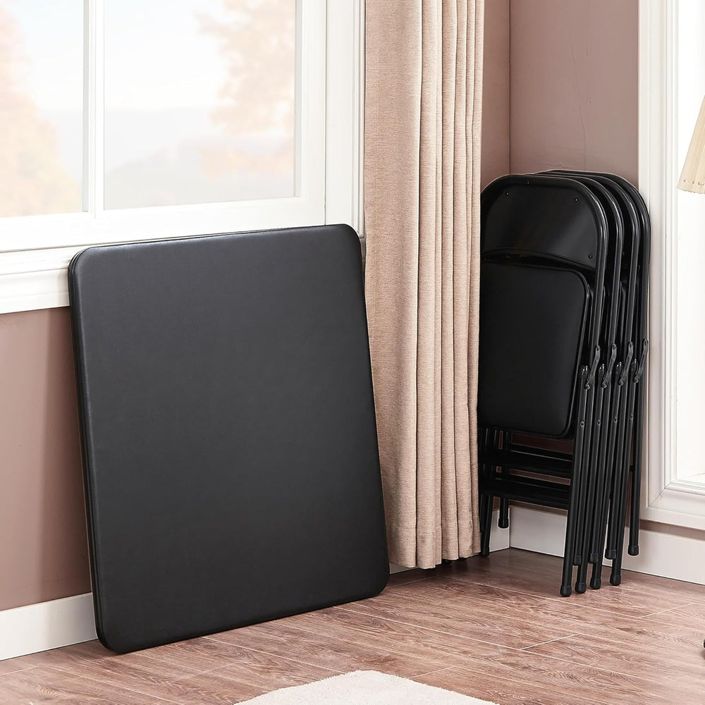 VECELO Folding Card Table and Chair Set of 5 Portable with Padded Tabletop, N...