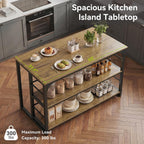 LITTLE TREE Kitchen Island with Storage, 63 Inches Width Kitchen Shelf with Large Worktop, Modern Kitchen Counter for Dining Room, Kitchen, Living Room, Easy to Assemble, Brown & Black