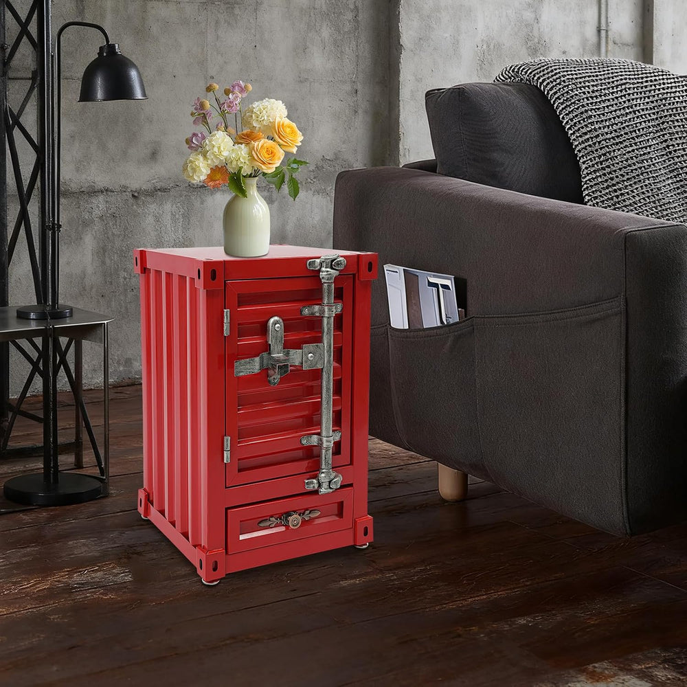 Industrial Wind Bedside Table,Industrial Metal Container Side Table with Draw...