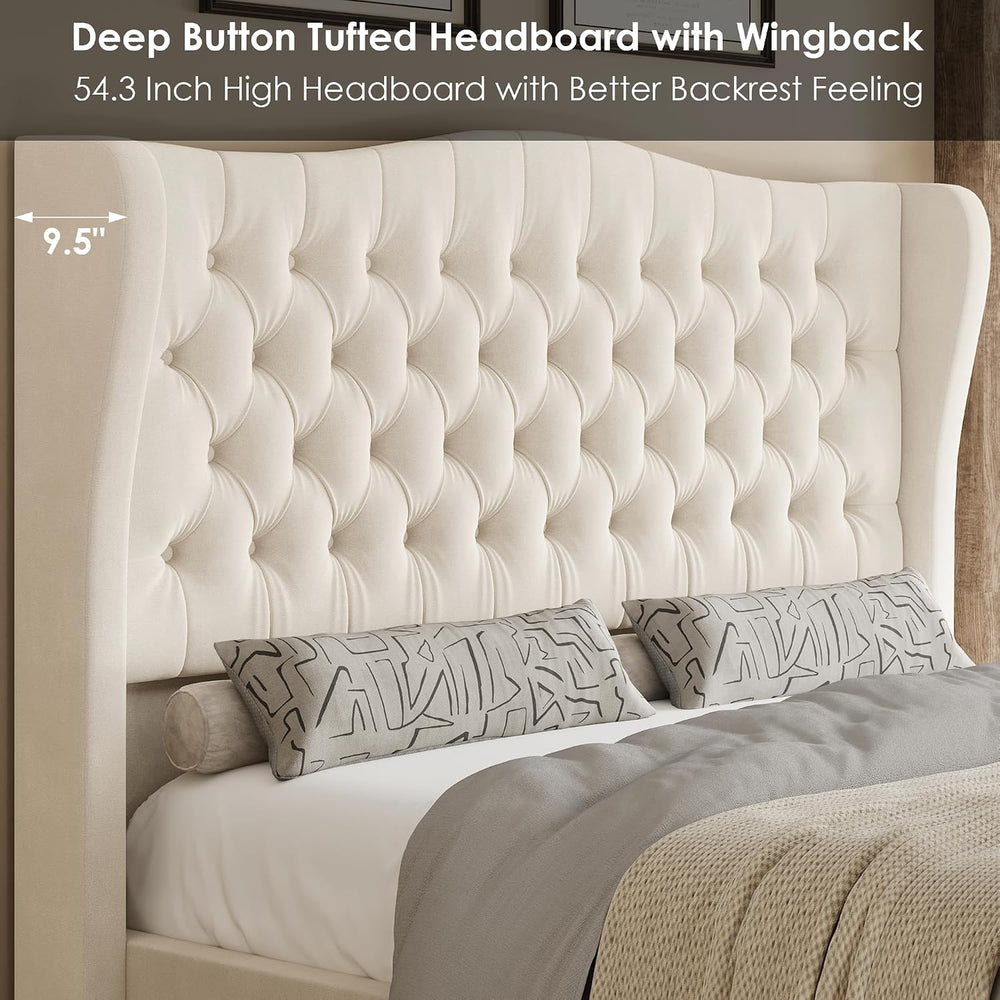 Keyluv Full Size 54.3" Tall Bed Frame with Wingback Headboard & Foot...