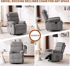 Premium Velvet 360° Swivel Rocker Recliner with Extended Footrest - High Back Glider Chair for Nursery, Living Room & Small Spaces, Featuring Padded Armrests and Handy Side Pocket, Grey