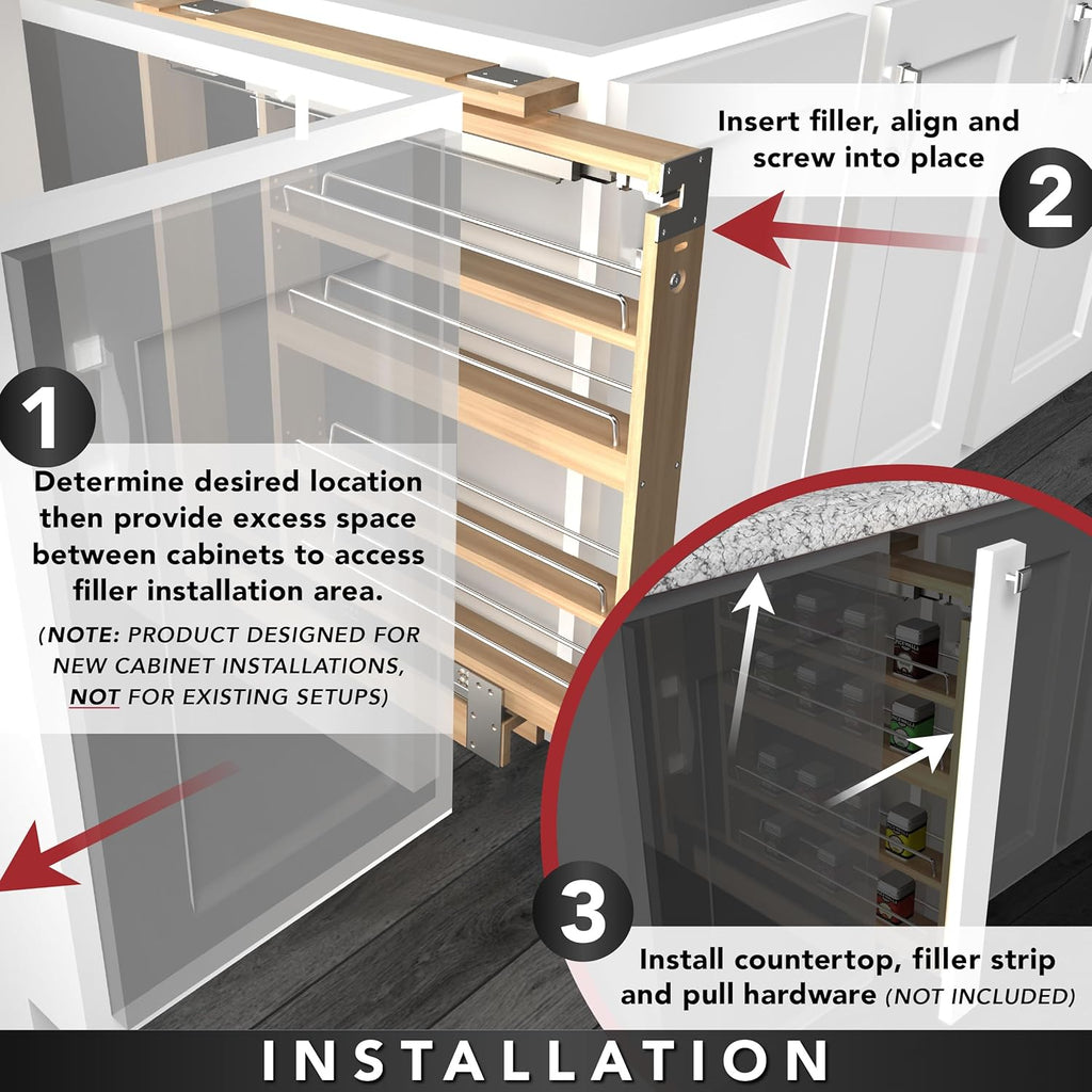 Wood Wall Filler Pull Out for 39" H New Kitchen Applications w/BB Soft Close