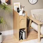 Slim Bedside Table Set of 2, Narrow Nightstand with Drawers, Fluted Wood Nightstand, Mid Century Modern End Table, Skinny Tall Nightstand, for Bedroom Natural