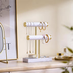 2 Tier Bracelet Holder Display - Detachable T Bar White Velvet Bracelet Holder, Jewelry Holder Organizer for Bracelet, Necklace, Earrings, Rings