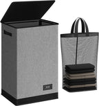 SOLEDI Laundry Hamper with Lid 90L Large & Tall Collapsible Laundry Basket, Clothes Hamper with Bag Removable Easy to Carry, Dirty Hampers for Bedroom, Bathroom, Dorm, College, Grey