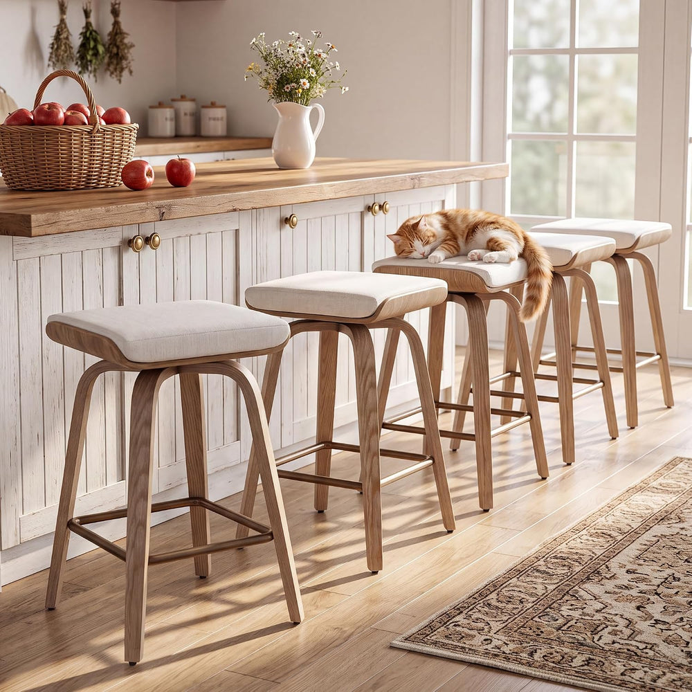 HNY 26" Swivel Bar Stools Set of 4, Backless Counter Height Bar Stools w...