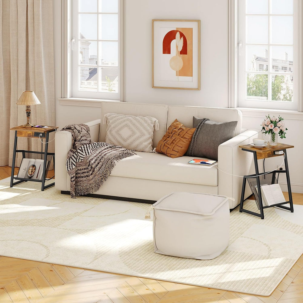 HOOBRO Side Table with Charging Station, Small End Table with Magazine Storag...