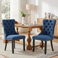 SoarFlash Linen Fabric Dining Chair Set of 2, Upholstered Tufted Dining Room Chair with Nailhead Trim and Solid Light Color Wood Leg for Kitchen (Blue)
