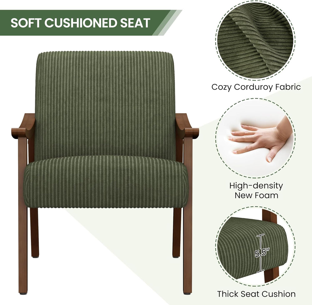 Yaheetech Accent Chairs, Mid-Century Corduroy Fabric Armchairs, Dark Green | ...