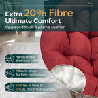 Bme 40" Ergonomic Wicker Papasan Chair with Soft Thick Density Fabric Cushion, High Capacity Steel Frame, 360 Degree Swivel for Living, Bedroom, Reading Room, Lounge, Cherry Sangria-Brown Base