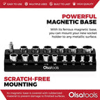 Olsa Tools Magnetic Socket Organizer | 1/2-Inch Drive | SAE | Black | Holds 16 Sockets | Professional Quality Tools Organizer
