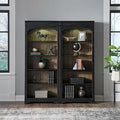 Liberty Furniture Meritage 2 Piece Bunching Bookcase Set for Home Office Touch LED Light- Aged Charcoal w/Rub Thru & Caramel