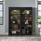 Liberty Furniture Meritage 2 Piece Bunching Bookcase Set for Home Office Touch LED Light- Aged Charcoal w/Rub Thru & Caramel