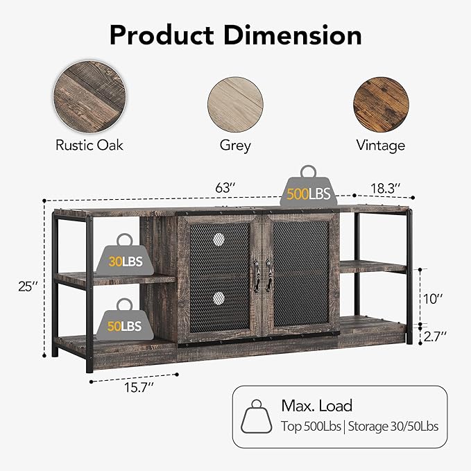 IDEALHOUSE Farmhouse TV Stand for 65/75 inches TVs, Entertainment Center with Storage Cabinet, Industrial Media Console Cabinet Table, Living Room Media Furniture, Rustic Oak