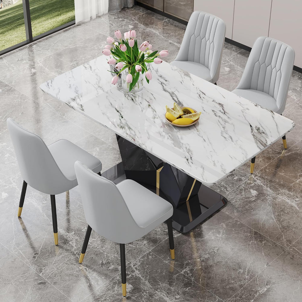 Modern Dining Table Set for 4 White Marble Dining Table with MDF Base 4 Uphol...