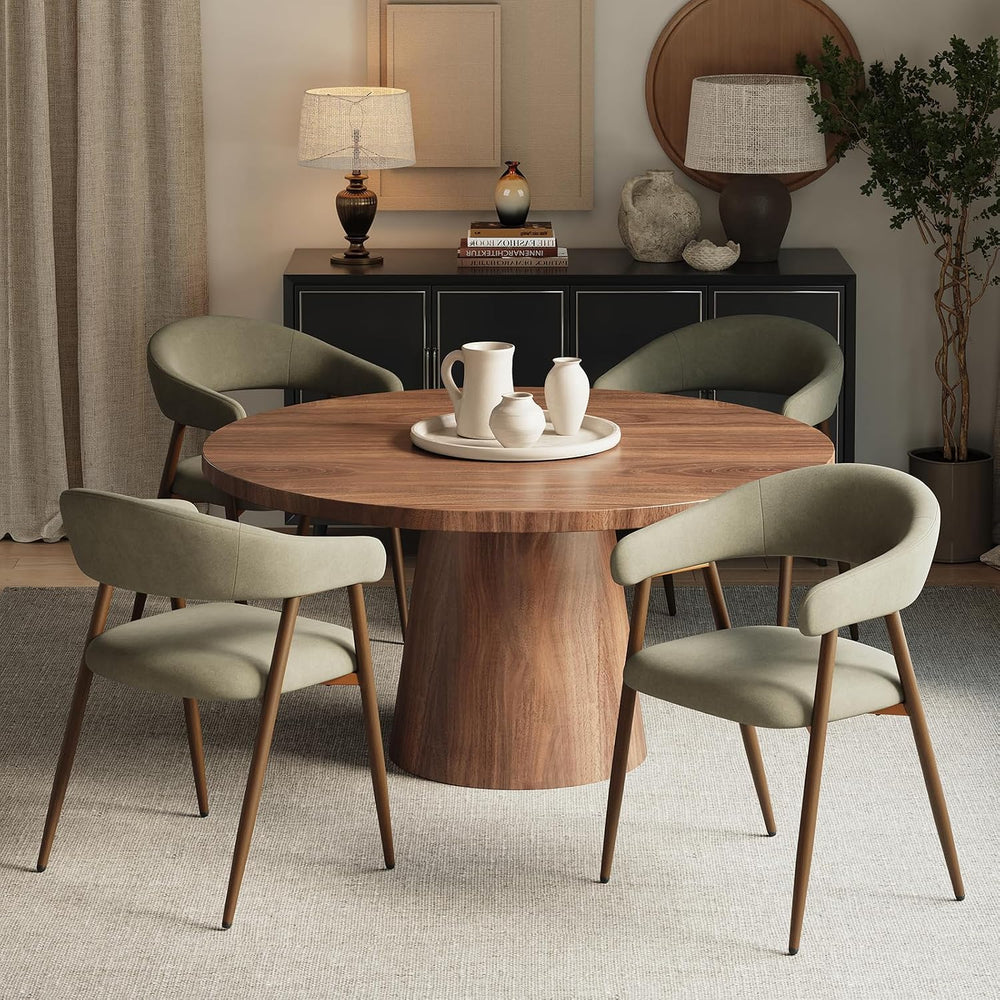 Upholstered Dining Chairs Set of 4, Comfy Curved Backrest & Armrest
