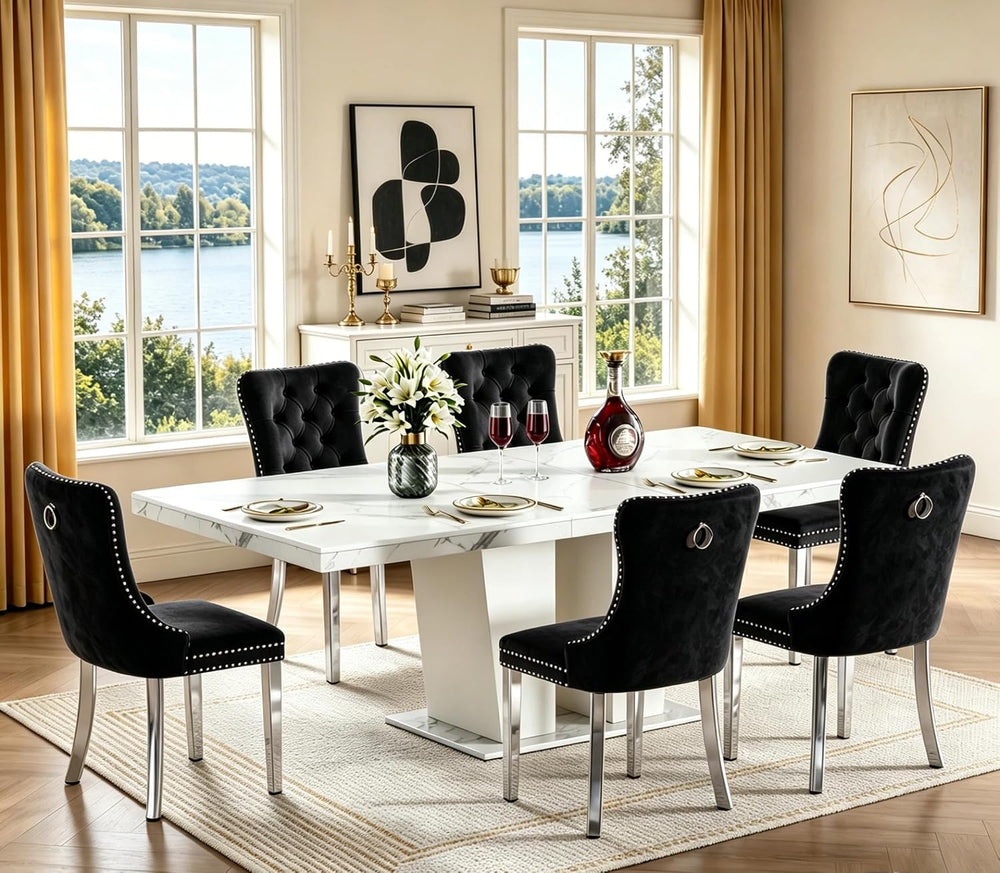 7-Piece Extendable Dining Table Set for 6-8 People 63"-78.7" Kitche...