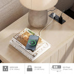 WAMPAT Set of 2 End Tables with Charging Station, Beige Tall Side Table with Storage Cabinet & Drawer, Wooden Nightstands with Power Outlets & USB Ports for Bedroom, Living Room