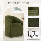 Upholstered Dining Chairs with Casters, Washable Cover Modern Dining Room Chairs with Barrel Backrest & Armrest, Vanity Chair with Wheels for Kitchen, Living Room, Bedroom, Green Fabric, 1PCS