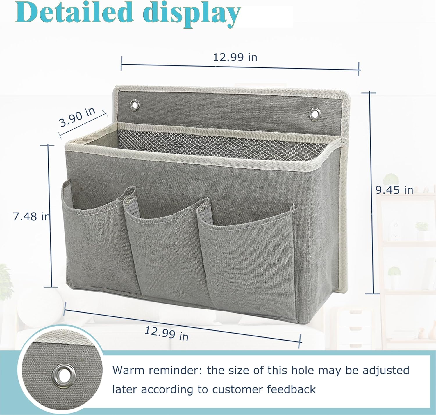 2-Pack Wall Hanging Organizer Bag/Hanging Baskets with Large Mesh Compartment & 3 Pockets，Over the Door Organizer Space Saving Storage for Bedroom,RV Camper, Closet (Gray -2 Pack)